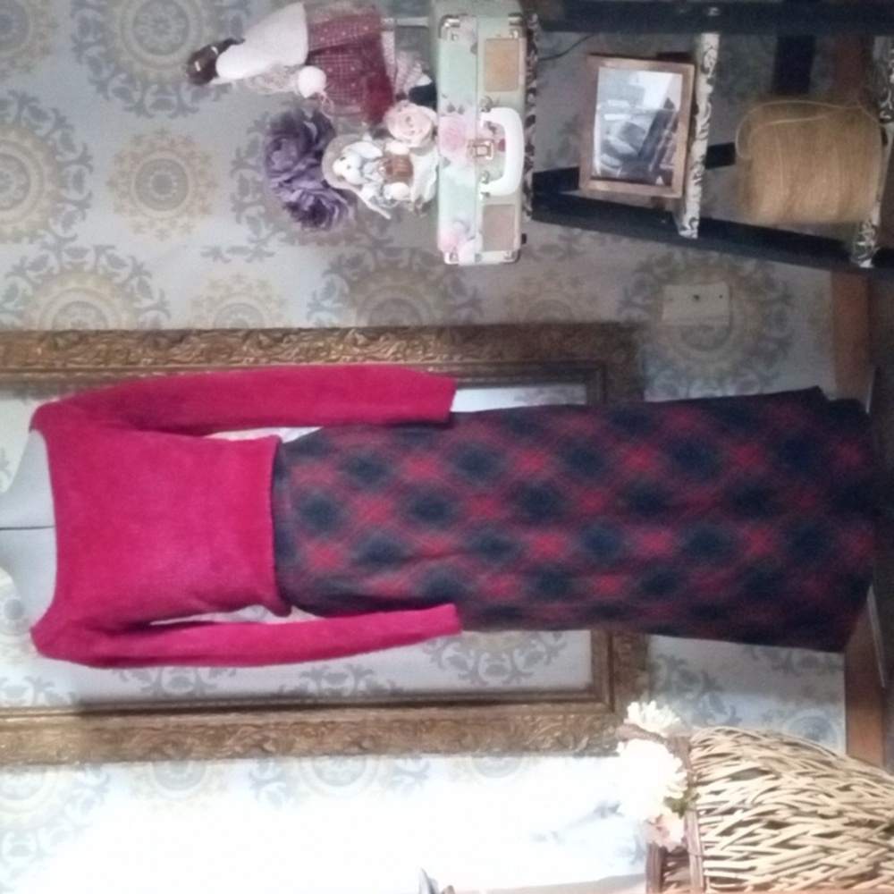 Vintage Sag Harbor plaid red maxi skirt small medium